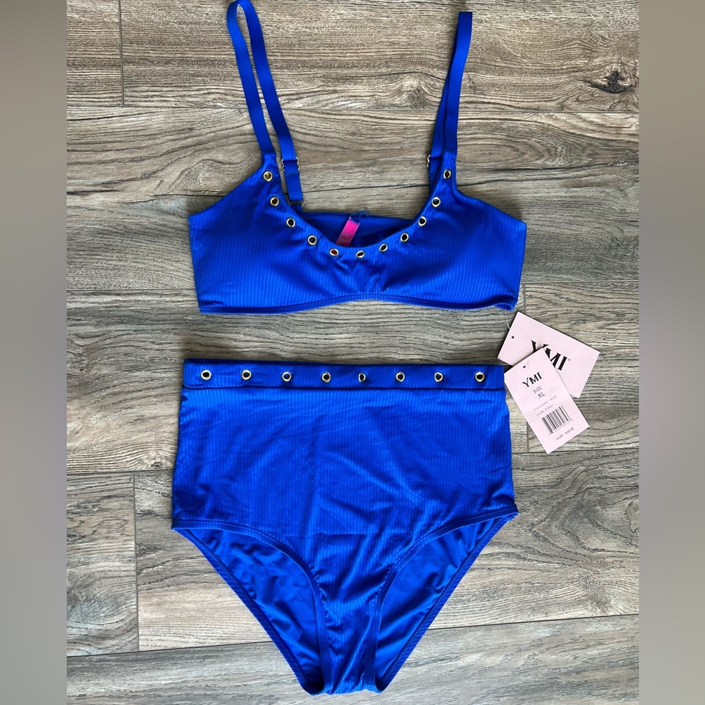 YMI BLUE TWO PIECES SWIMSUIT Blue with gold accents Size XL new with tag